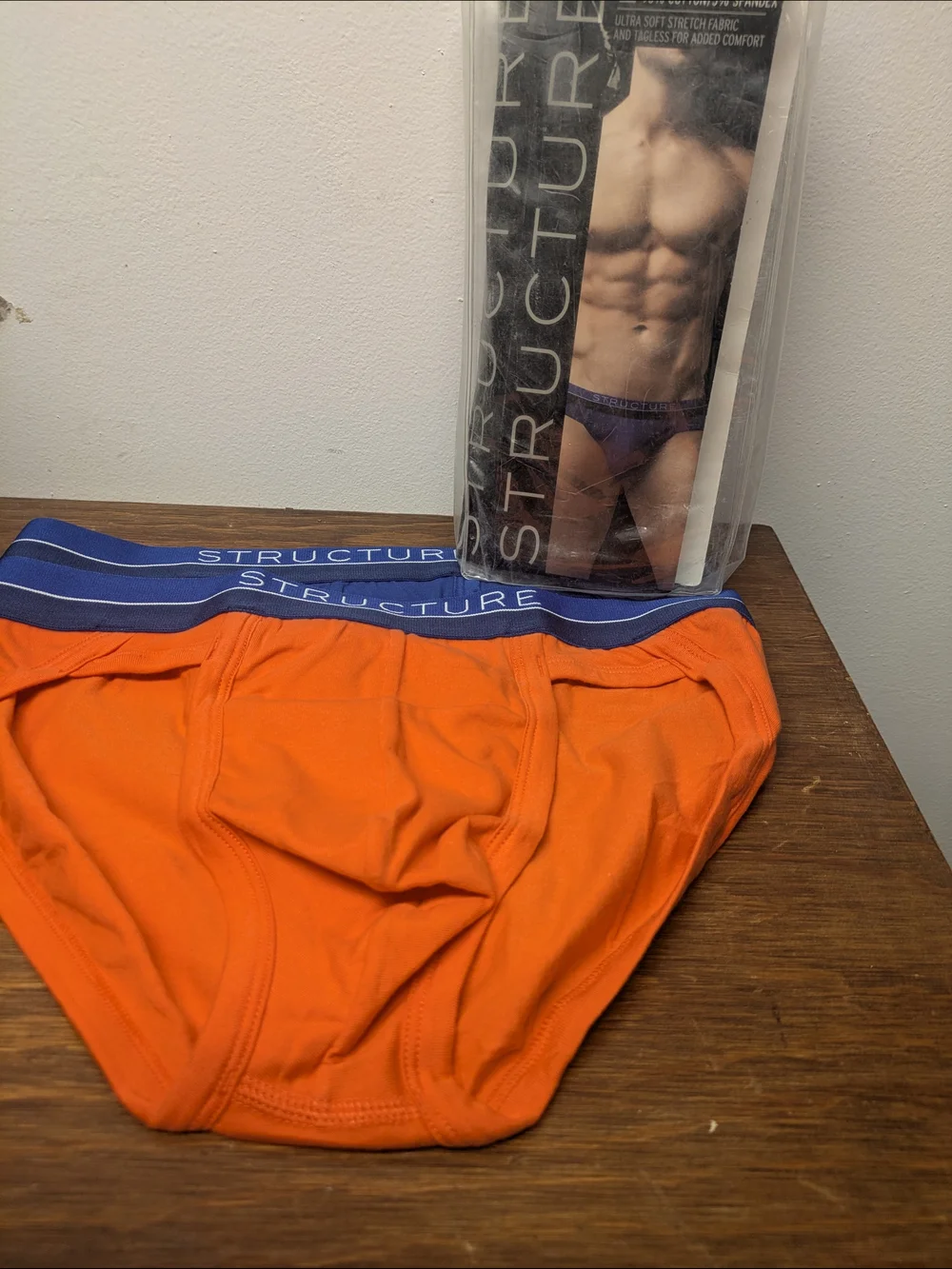 Sm 28-30 Structure Men’s Sport Briefs 2 Pk Blue, Orange 95% Cotton Soft Stretch
